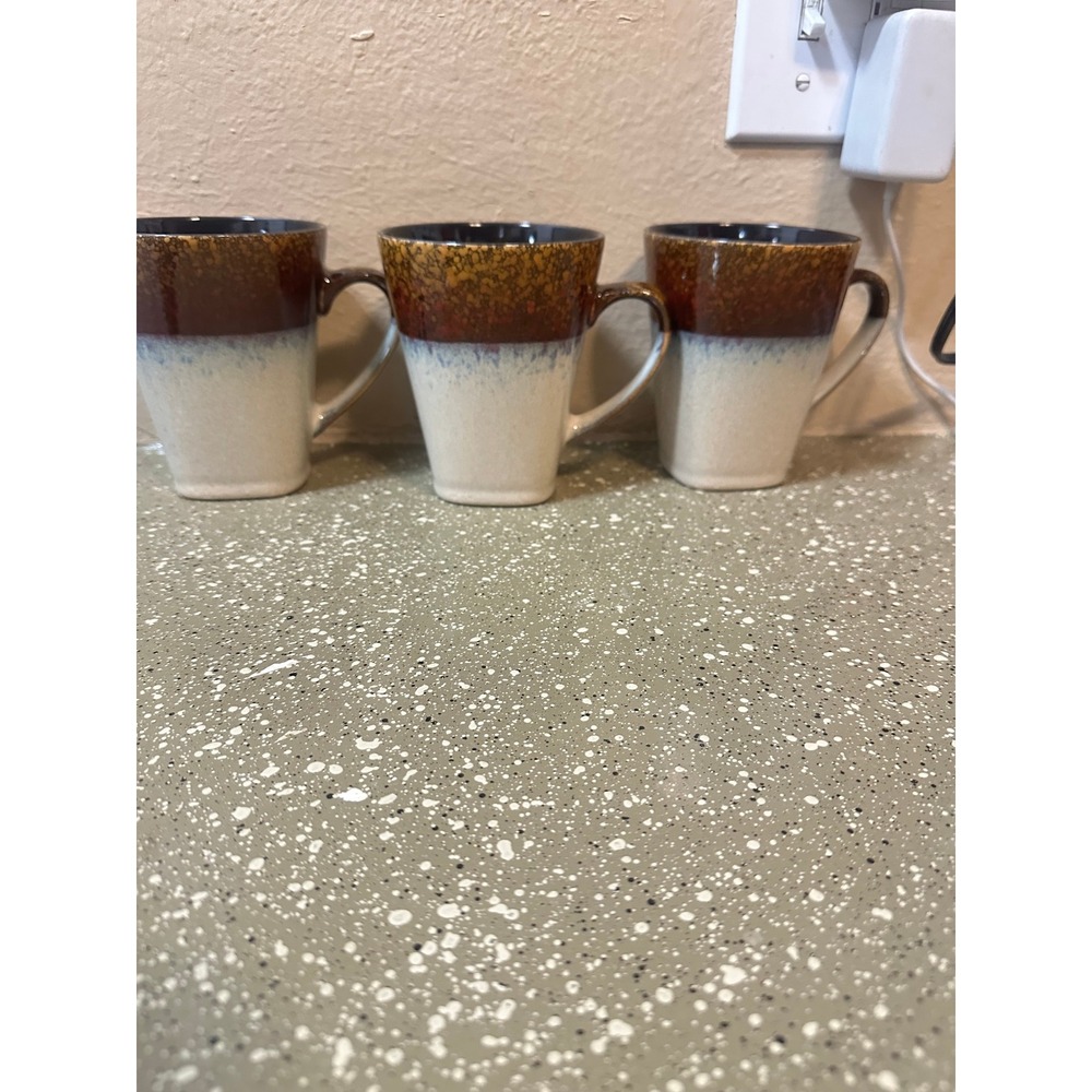 MasterCuisine Stoneware Coffee Mugs‎ Set of 3 Brown Blue Reactive Glaze - Picture 2 of 7